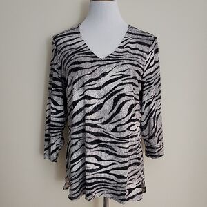 Chico's Zebra-Print V-Neck Long Sleeve Tunic Top (Large)
